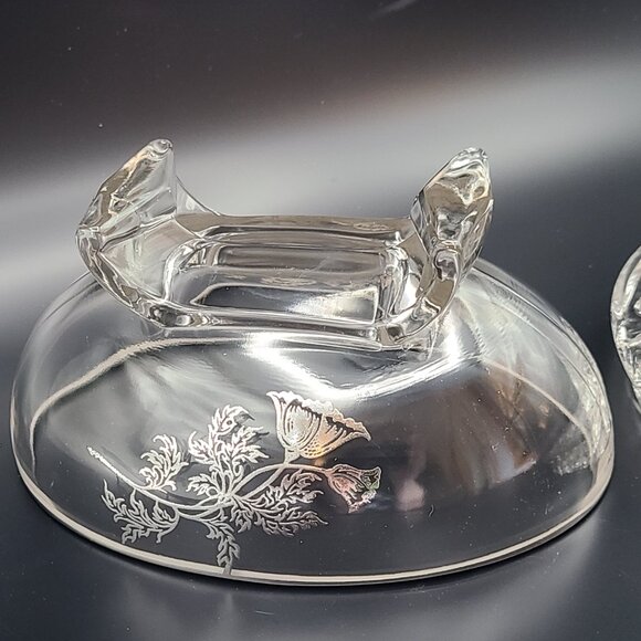 Viking Glass Flowerlite Flanders Scroll Silver Overlay Oval Flower Candle Frog - Picture 7 of 16